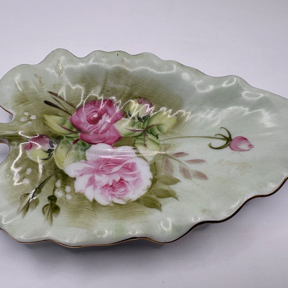 Vintage Floral Rose Handpainted Trinket Dish Lefton China 1860